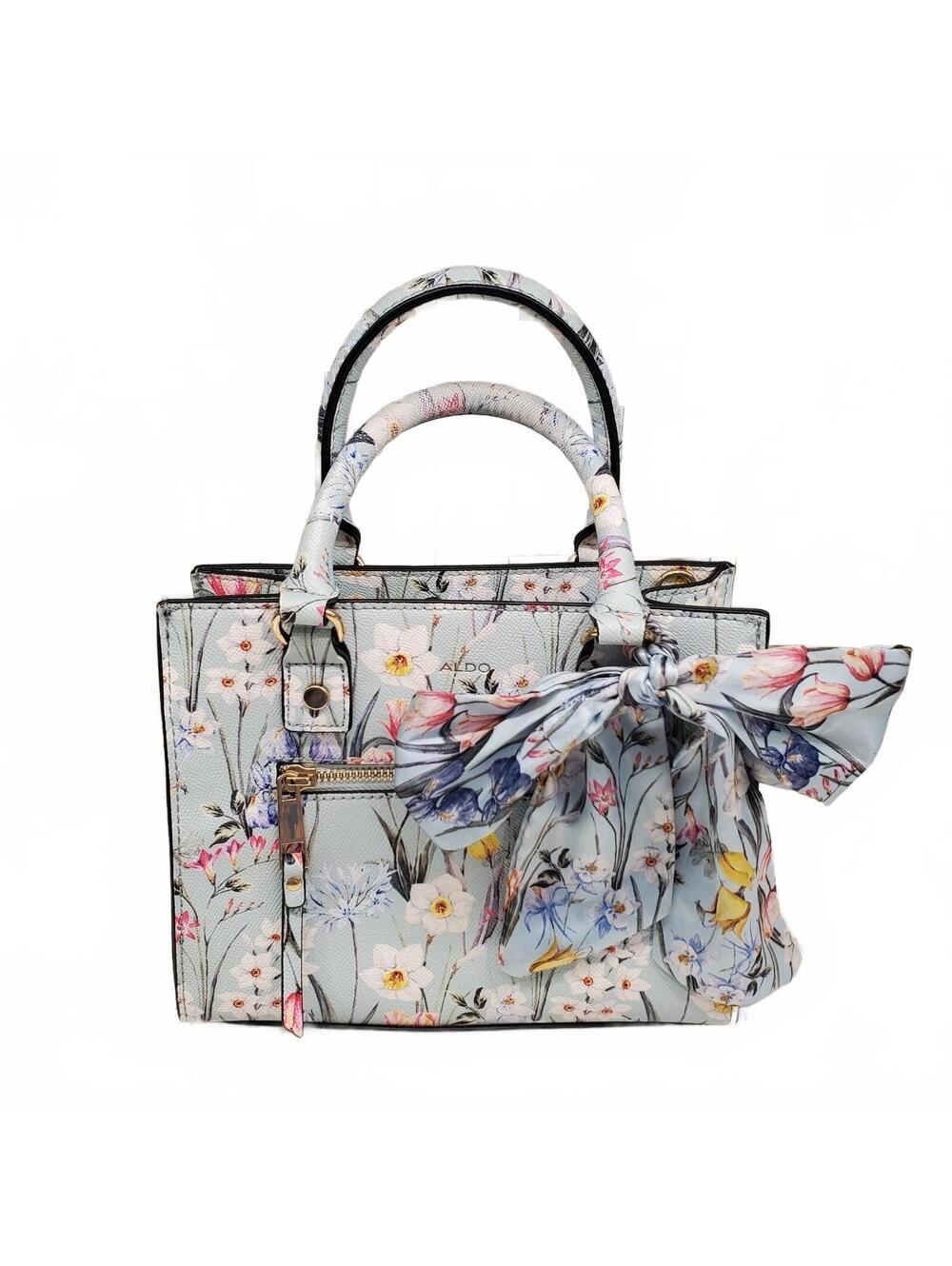 ALDO Light Blue Floral Satchel Handbag with Scarf